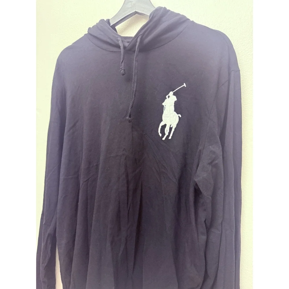 Polo Ralph Lauren Men's Black Big‎ Pony Logo Graphic Big Pony Hooded T-Shirt